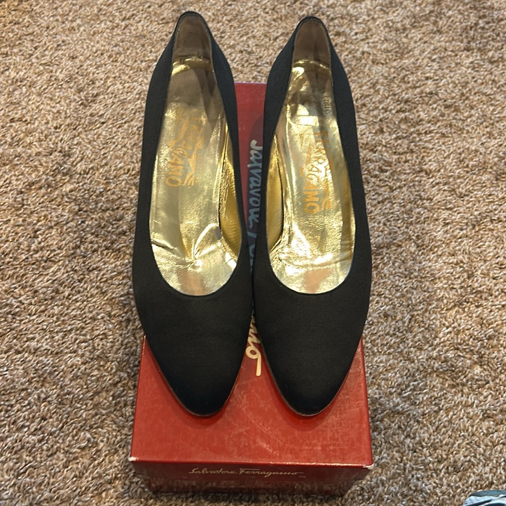 Black Satin Salvatore Ferragamo Shoes Vintage